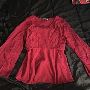Earo Tie Back Long Sleeve Burgundy Top 3x
